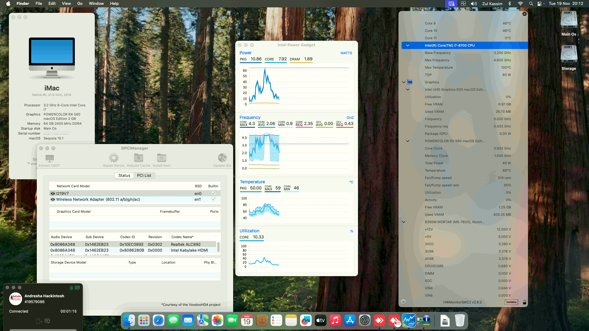 Success Hackintosh macOS Sequoia 15.1 Build 24B83 in MSI B360M Mortar + Intel Core i7 8700 + PowerColor RX 560